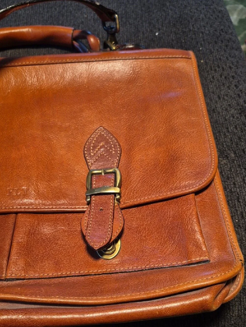 Men's Leather Briefcase Bag in Cognac Brown